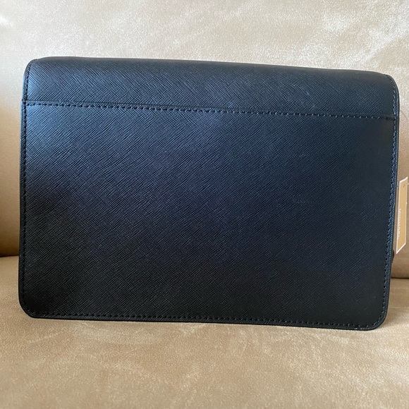 Michael Kors Gusset Leather Crossbody Bag - Black/Gold - Picture 6 of 13